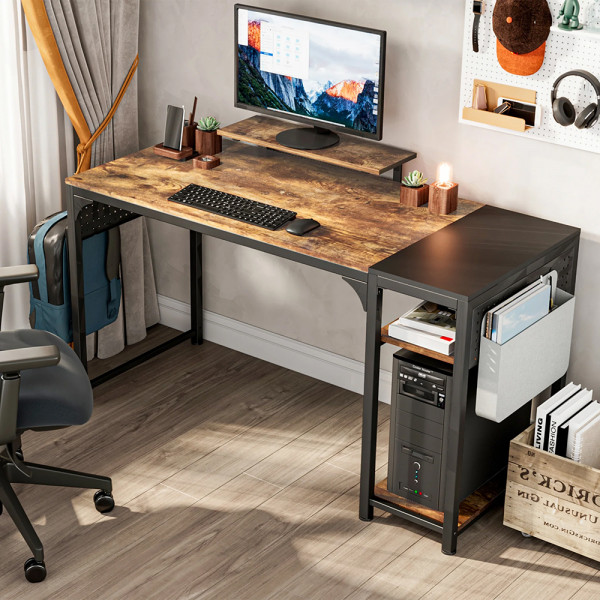 Eureka Ergonomic 55x23 Office Desk with Storage Space, Rustic Brown  